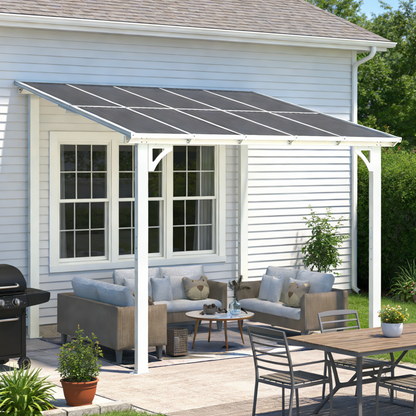 YODOLLA 2.4 x 3m Aluminium Lean-to Gazebo, Wall-Mounted Hardtop Pergola, White