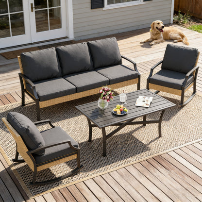 YODOLLA 4-Piece Patio Furniture Set with Rocking Chairs, Grey