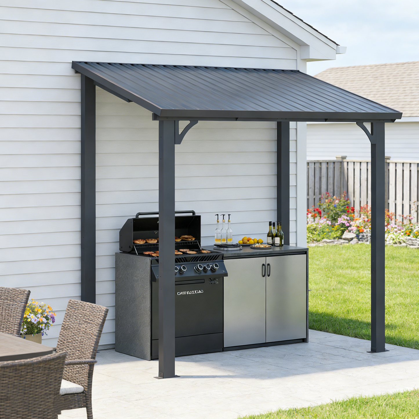 YODOLLA 1.5x2.5m Aluminium Lean-to Gazebo Wall-Mounted Hardtop Roof Pergola