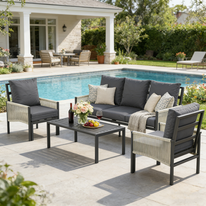 YODOLLA 5 Seater Outdoor Garden Furniture Set, Retractable Single Chair Patio Sofa