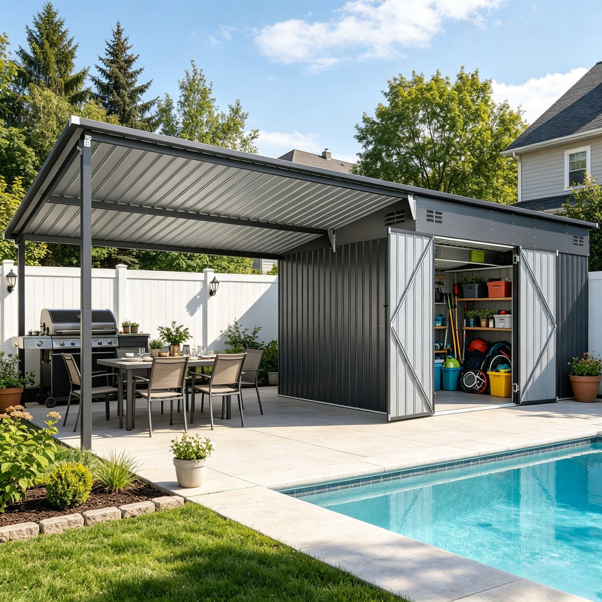 YODOLLA 20x8FT 2-in-1 Metal Lean-to Shed With Pergola Combo