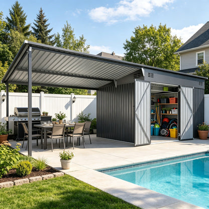 YODOLLA 20x8FT 2-in-1 Metal Lean-to Shed With Pergola Combo