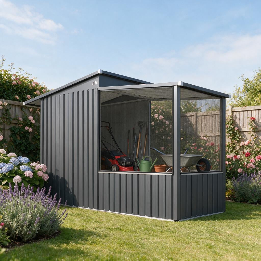 YODOLLA Outdoor Bird Aviary Cage, Steel Frame, Sloping Shed