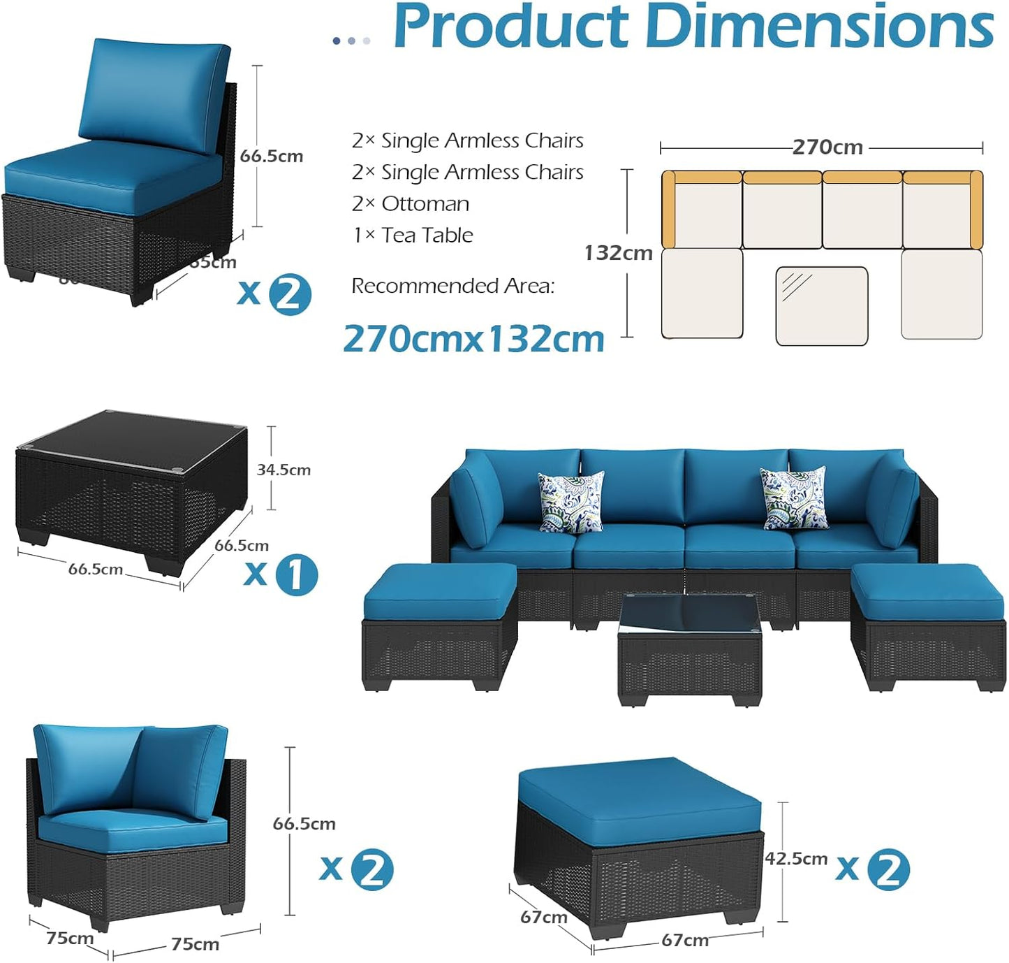 YODOLLA 7 Pieces Garden Furniture Sets, Wicker Weave Corner Sofa Set with Coffee Table