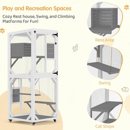YODOLLA Outdoor Catio Enclosure with Hammock, Safe Play Space for Cats, White