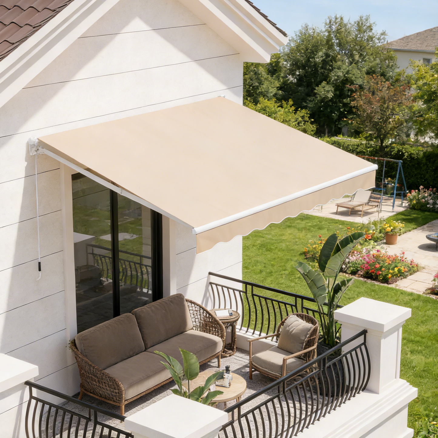 YODOLLA 250×198cm Manual Retractable Awning Sun Shade