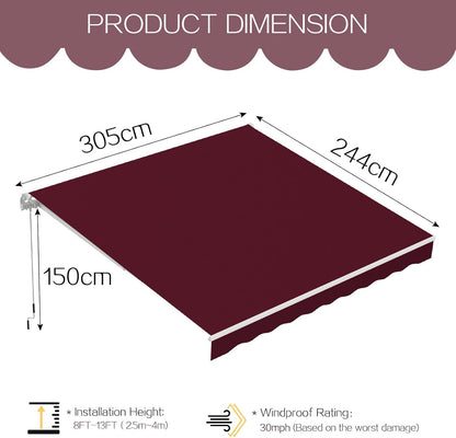 YODOLLA 305 × 244 cm Retractable Manual Awning, Folding Awning with Hand Crank Patio