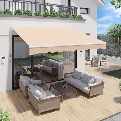 YODOLLA 305 × 244 cm Retractable Manual Awning, Folding Awning with Hand Crank Patio