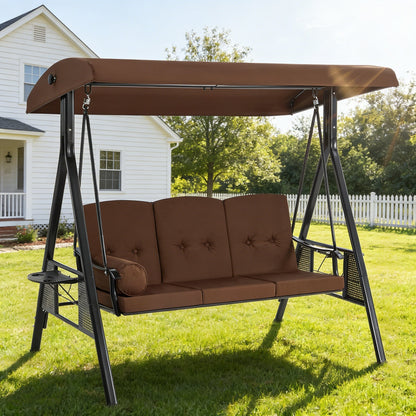 YODOLLA 3-Seat Patio Porch Swing Chair, Brown