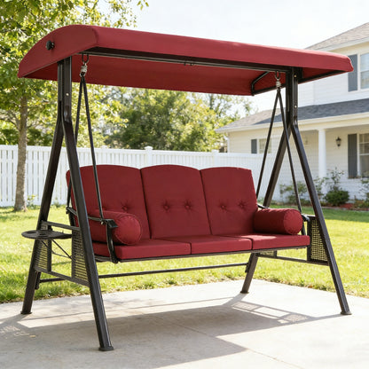 YODOLLA 3 Seater Garden Swing Chair with Adjustable Canopy & Cushions