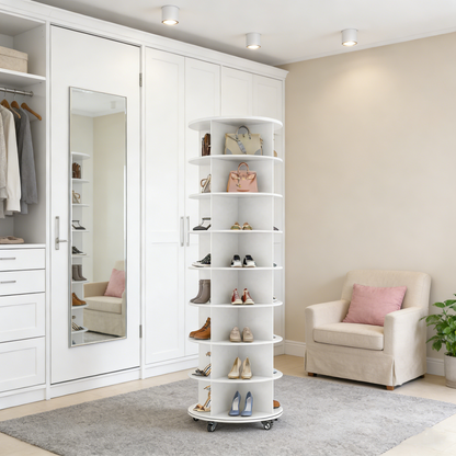 YODOLLA 8 Tier Rotating Shoe Rack, Shoe Tower Organizer, White