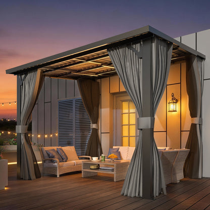 YODOLLA 2.4x3m Outdoor Pergola Hardtop Gazebo with Curtains and Netting for Patio