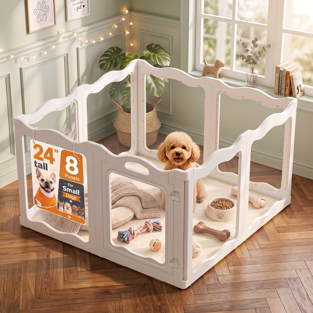 YODOLLA Acrylic Puppy Pen Indoor Dog Playpen 8 Panels 104 x 104 x 60cm