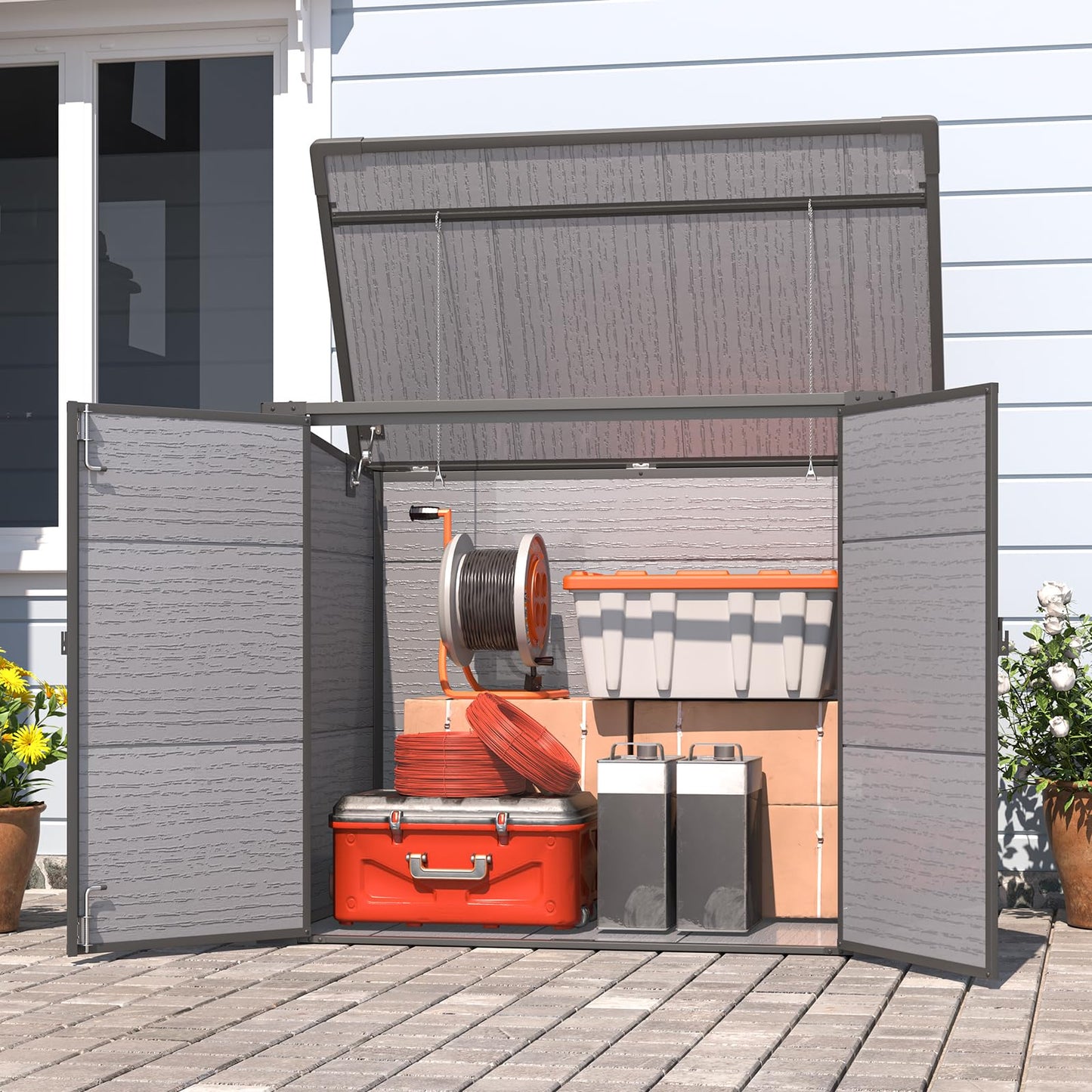 YODOLLA Garden Storage Shed, Outdoor Wheelie Bin Store (2x120L Bins)