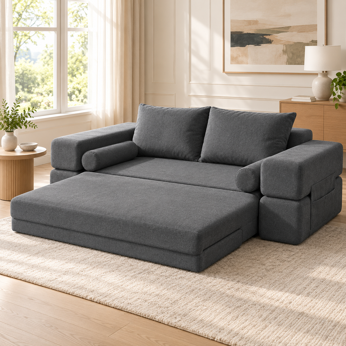YODOLLA 2 Seater Boneless Sofa Bed, 197cm Folding Convertible Modular Sofa