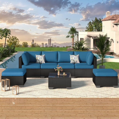YODOLLA 7 Pieces Garden Furniture Sets, Wicker Weave Corner Sofa Set with Coffee Table