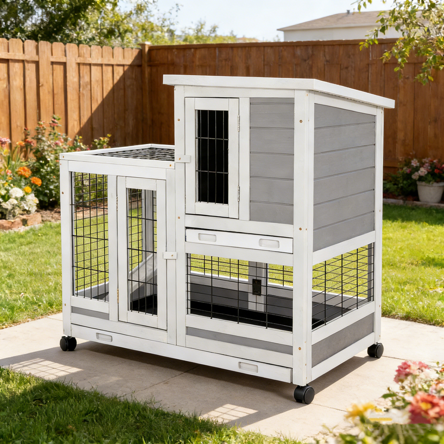 YODOLLA Rabbit Hutch 94cm Indoor & Outdoor Wooden Small Animal House