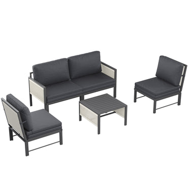 YODOLLA 4 Seater Outdoor Garden Furniture Set, Retractable Single Chair & Loveseat Patio Sofa