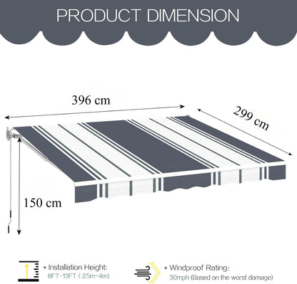YODOLLA 396 × 299 cm Retractable Manual Awning, Folding Awning with Hand Crank Patio