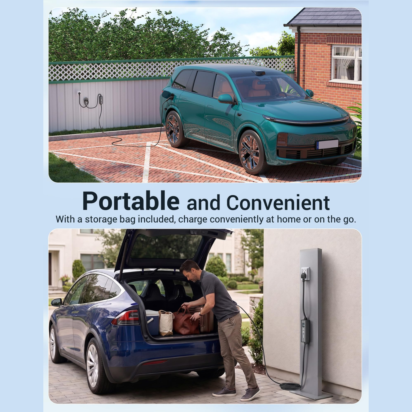 YODOLLA EV Charger, Type 2 to 3 Pin Plug Portable Mode 2, 6/8/10/13A Adjustable