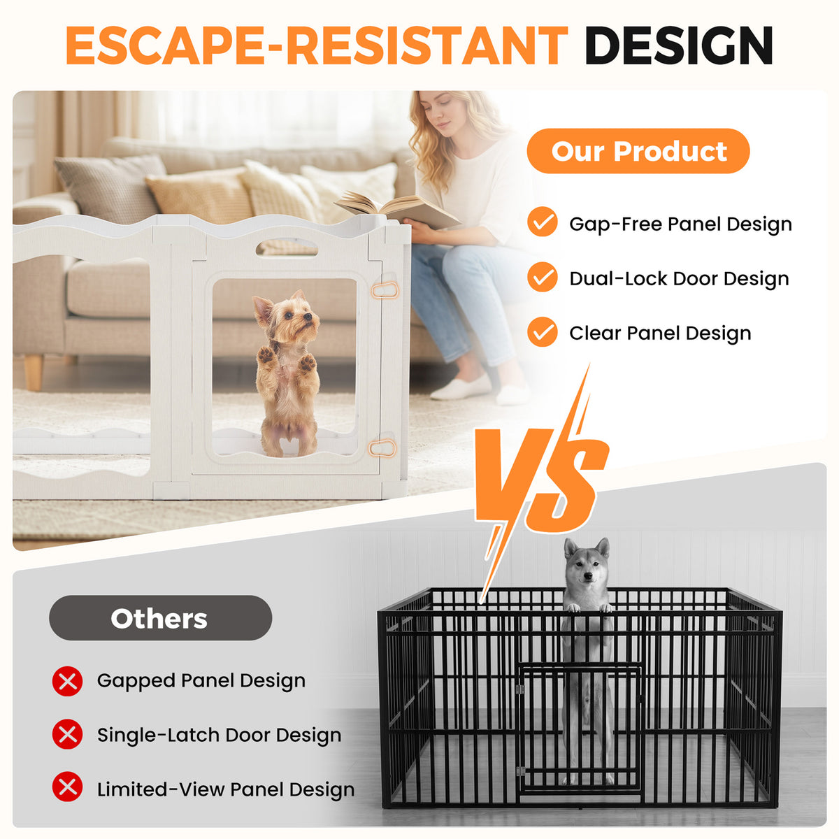 YODOLLA Acrylic Puppy Pen Indoor Dog Playpen 10 Panels 104 x 154 x 60cm