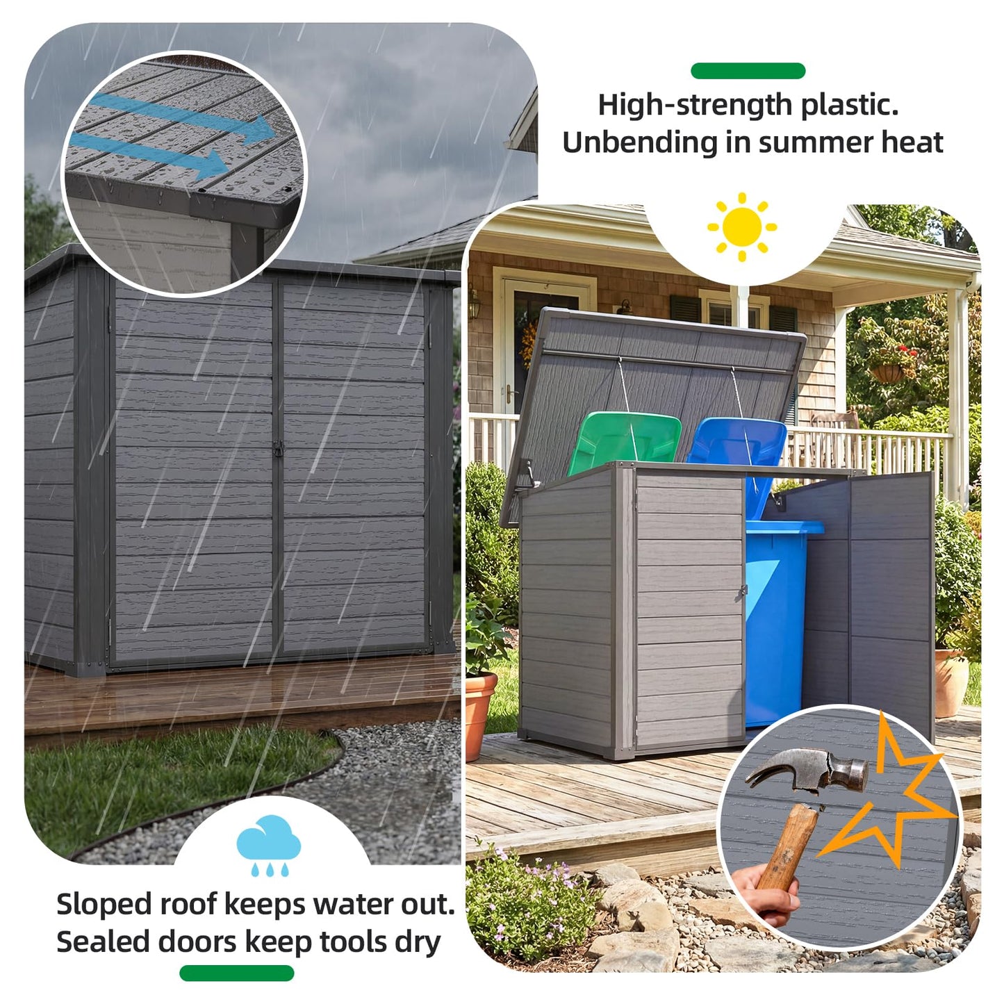 YODOLLA Garden Storage Shed, Outdoor Wheelie Bin Store (2x120L Bins)