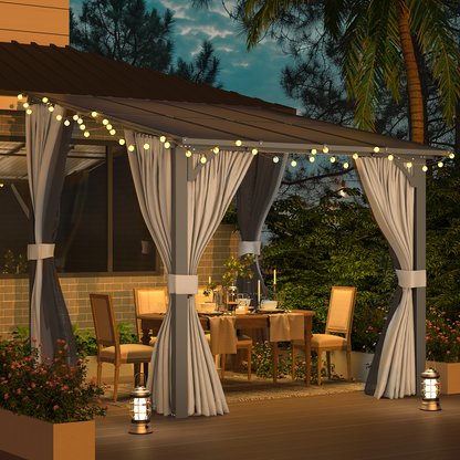 YODOLLA 2.4x2.4m Wall-Mounted Lean to Pergola Gazebo with Curtains and Netting