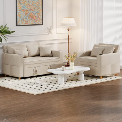 YODOLLA 2 Seater Sofa bed, 3-in-1 Convertible Sleeper Sofa 160cm, Beige