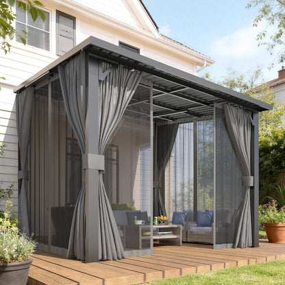 YODOLLA 2.4x3m Outdoor Pergola Hardtop Gazebo with Curtains and Netting for Patio