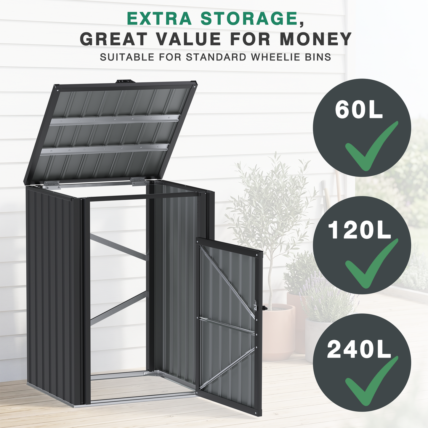 YODOLLA Wheelie Bin Storage Shed Lockable Weatherproof Outdoor Bin Store