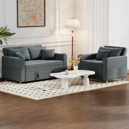 YODOLLA 2 Seater Sofa bed, 3-in-1 Convertible Sleeper Sofa 160cm, Dark Grey