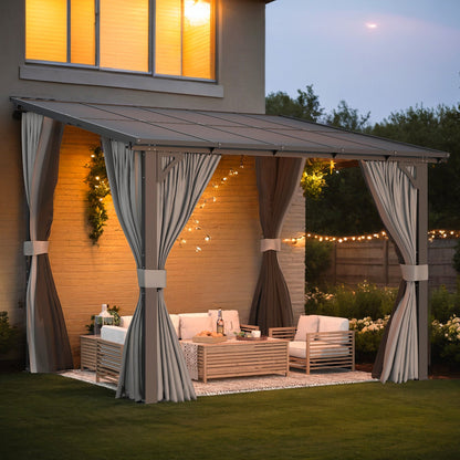 YODOLLA 2.4 X 3 m Small Wall-Mounted Lean to Pergola Gazebo with Curtains and Netting