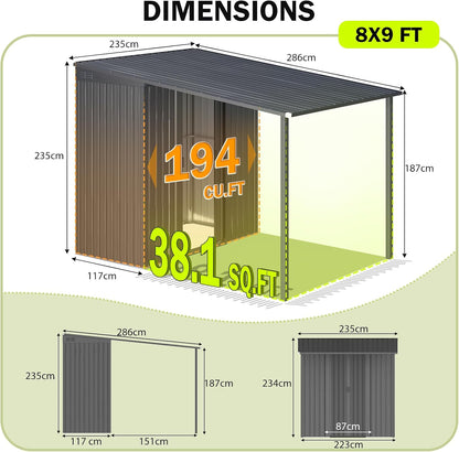 YODOLLA 8x9FT 2-in-1 Metal Lean-to Shed & Pergola Combo