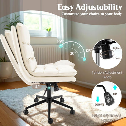 YODOLLA Armless Office Chair Wide Seat, Height Adjustable Computer Swivel Vanity Chairs