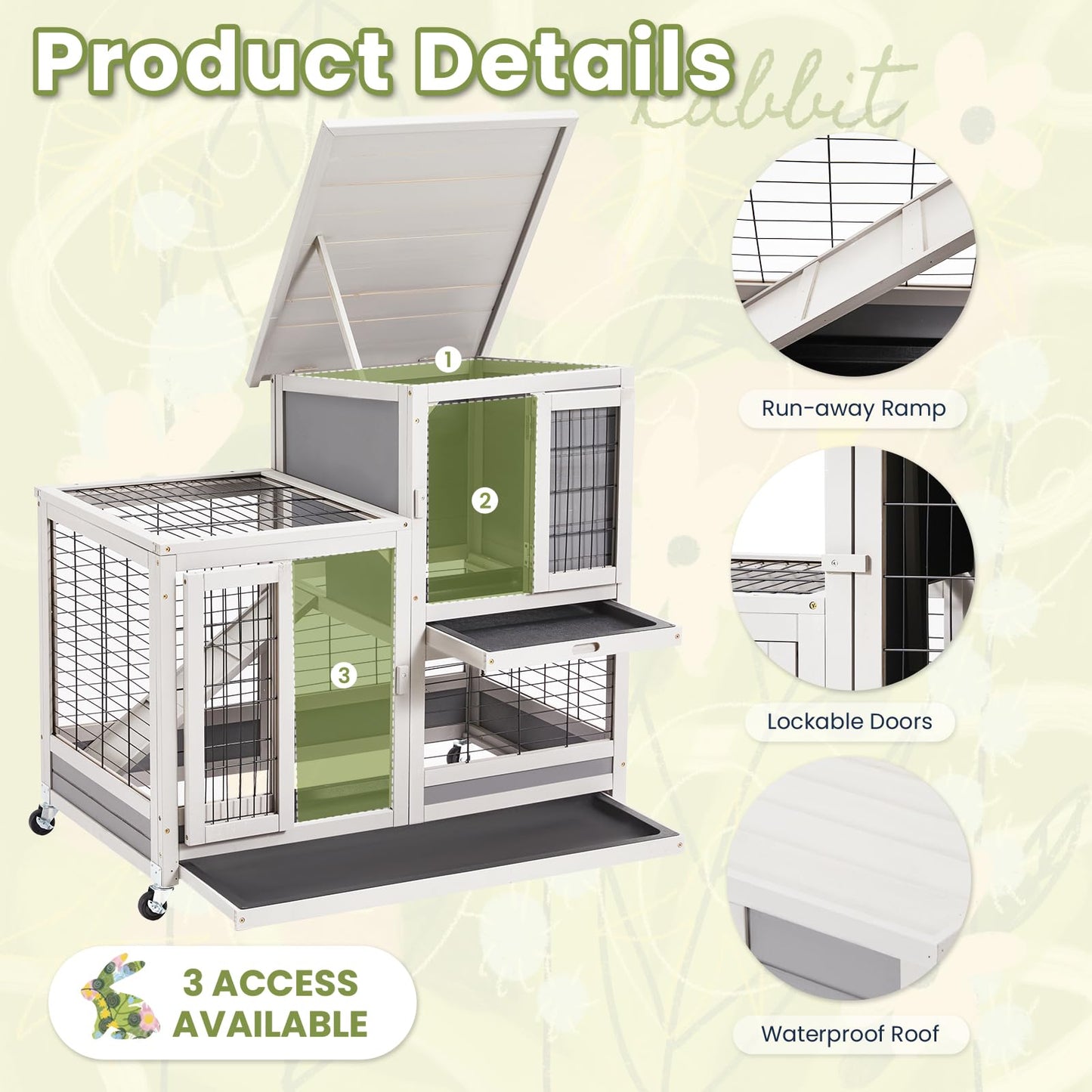 YODOLLA Rabbit Hutch 94cm Indoor & Outdoor Wooden Small Animal House