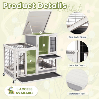 YODOLLA Rabbit Hutch 94cm Indoor & Outdoor Wooden Small Animal House