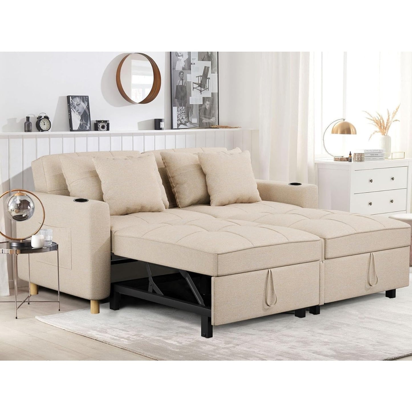YODOLLA Sofa Bed Sleeper Pull Out Convertible, 2-Seater 3-in-1 Sofa Couch Beds
