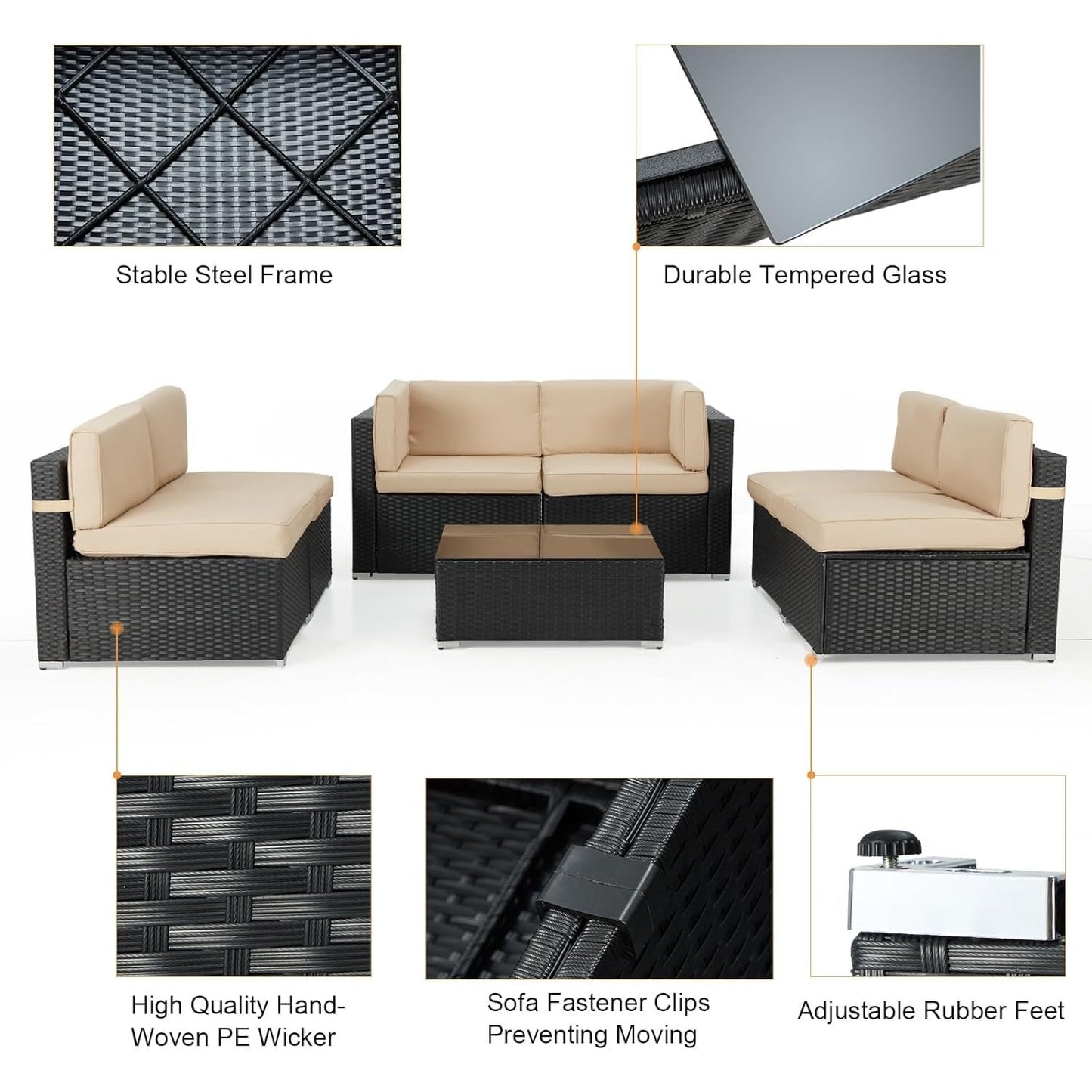 YODOLLA 7 Pieces Garden Furniture Sets, Wicker Weave Corner Sofa Set with Coffee Table