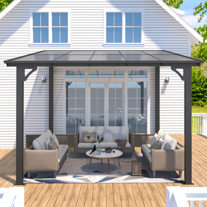 YODOLLA 2.4m x 3m Wall-Mounted Aluminium Awning Gazebo, Lean to Pergola