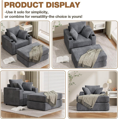 YODOLLA Single Chaise lounge Sofa, Chair Bed with Ottoman, Grey