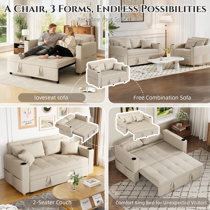 YODOLLA 2 Seater Sofa bed, 3-in-1 Convertible Sleeper Sofa 160cm, Beige