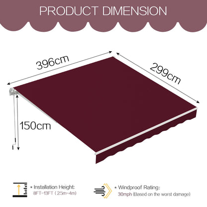 YODOLLA 396 × 299 cm Retractable Manual Awning, Folding Awning with Hand Crank Patio