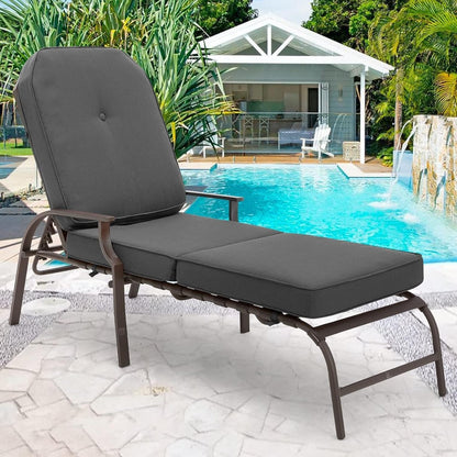 YODOLLA Sun Lounger with 10cm Thickened Cushion, Adjustable Recliner Chair