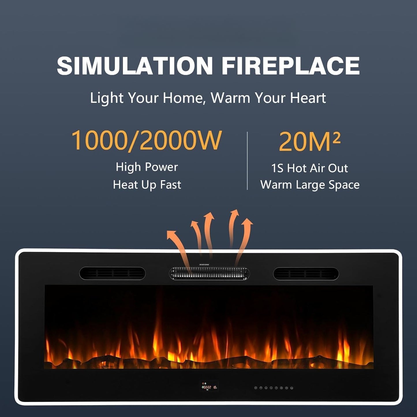 YODOLLA Electric Fireplace Wall Mounted Insert with 10 Color LED Flames