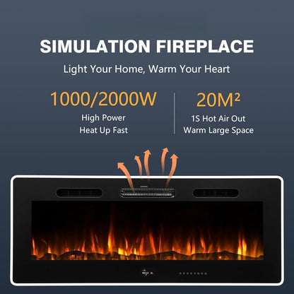 YODOLLA Electric Fireplace Wall Mounted Insert with 10 Color LED Flames