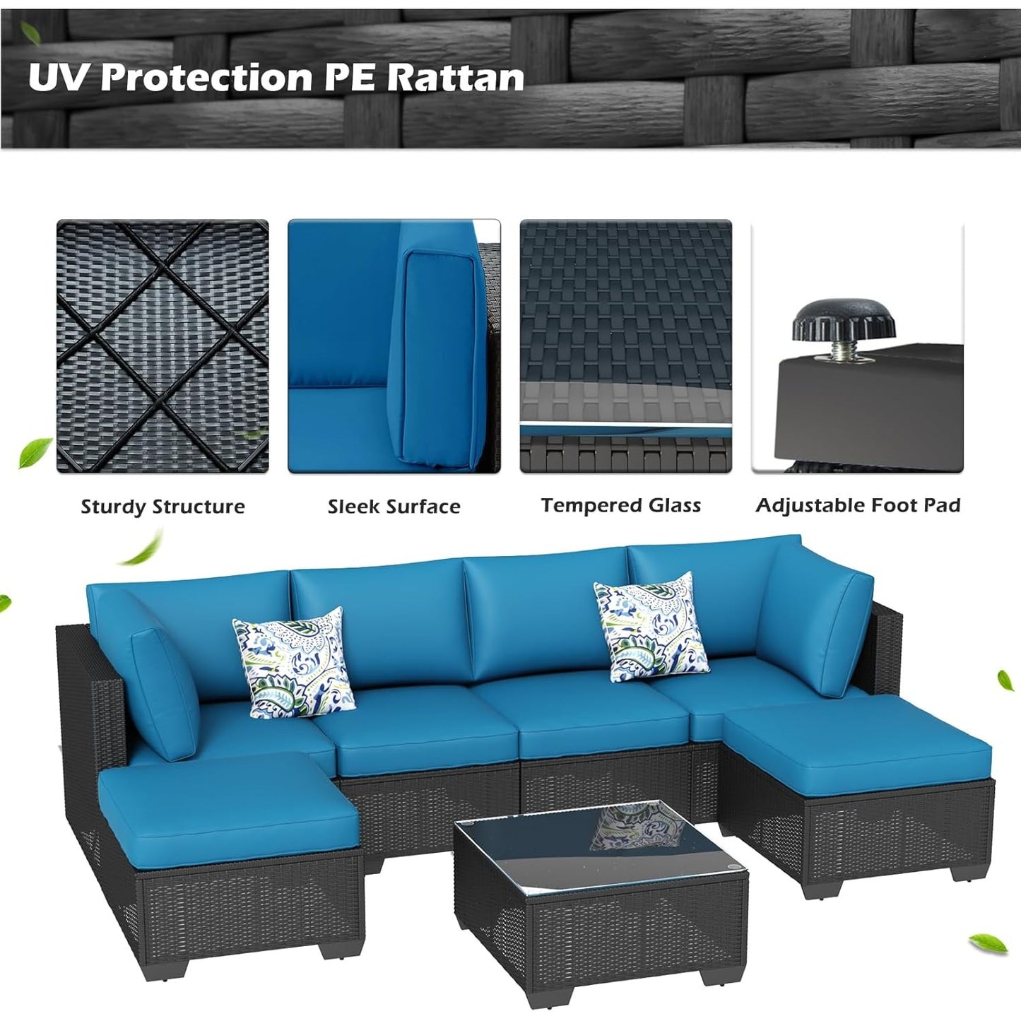 YODOLLA 7 Pieces Garden Furniture Sets, Wicker Weave Corner Sofa Set with Coffee Table