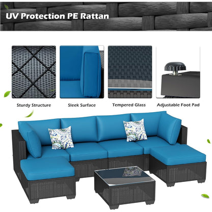 YODOLLA 7 Pieces Garden Furniture Sets, Wicker Weave Corner Sofa Set with Coffee Table