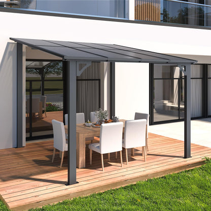 YODOLLA 2.4m x 2.4m Wall-Mounted Aluminium Awning Gazebo, Lean to Pergola