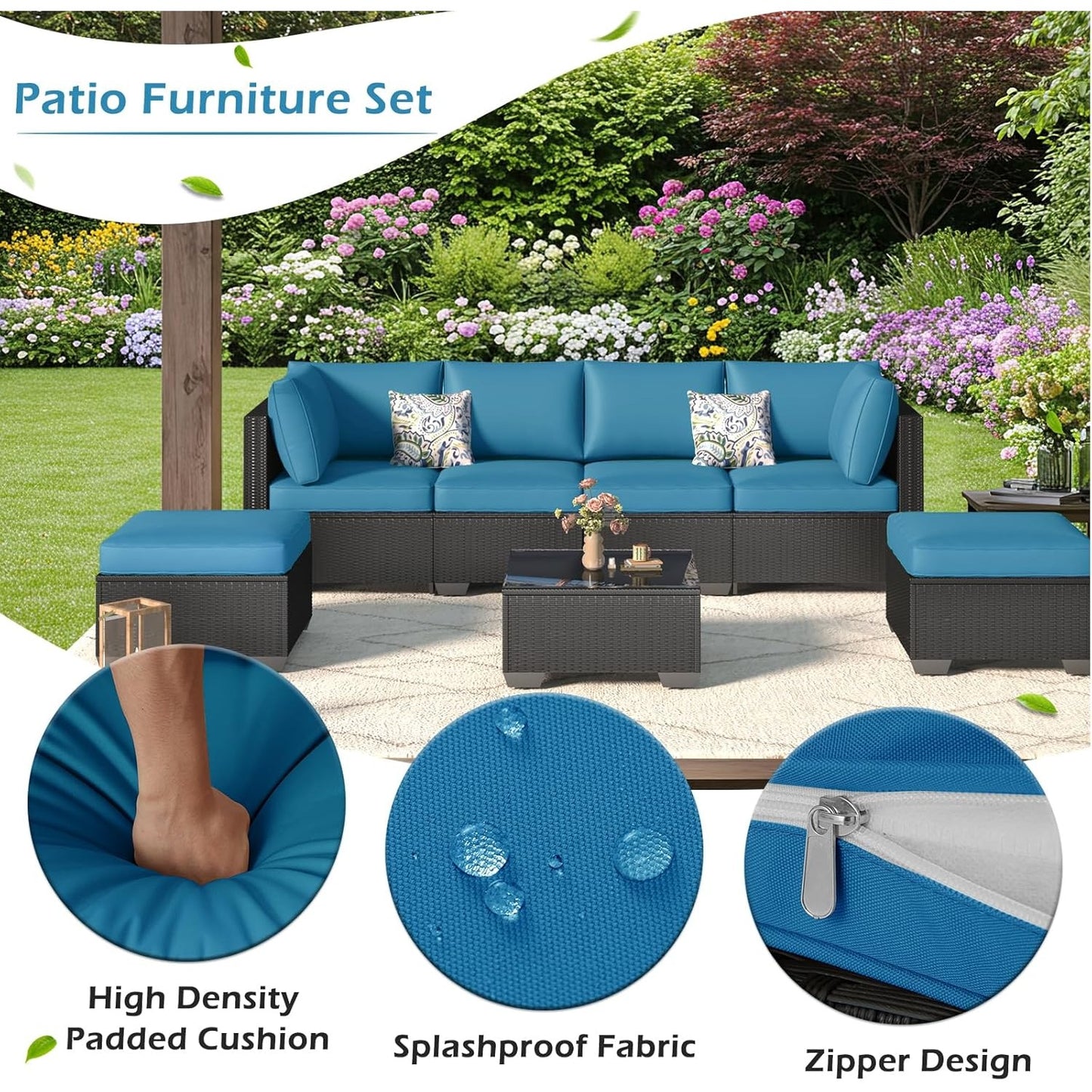 YODOLLA 7 Pieces Garden Furniture Sets, Wicker Weave Corner Sofa Set with Coffee Table