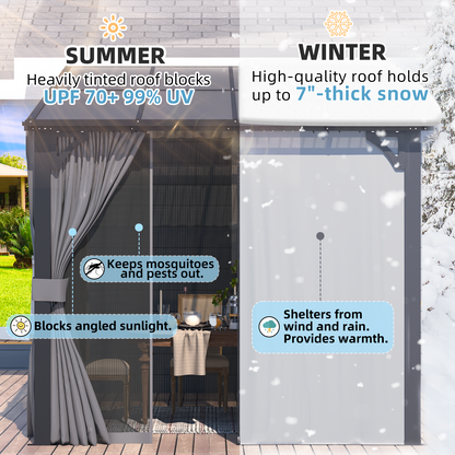 YODOLLA 2.4x2.4m Wall-Mounted Lean to Pergola Gazebo with Curtains and Netting